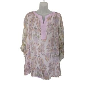 Vintage 2XL Pastel Purple Sheer Sleeve Paisley Women's Tunic Flowy Fairy Spring
